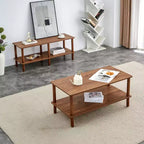 Fun little toys brand Table basse moderne à 2 niveaux pour salon, table basse rectangulaire avec étagère de rangement ouverte, en bois d'hévéa arrondi