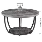 Table basse de la marque Fun little toys, table basse ronde moderne, bureau central rond en bois à 2 niveaux avec rangement ouvert, métal robuste et minimaliste