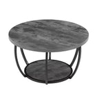 Table basse de la marque Fun little toys, table basse ronde moderne, bureau central rond en bois à 2 niveaux avec rangement ouvert, métal robuste et minimaliste