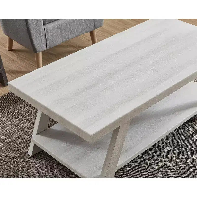 La marque de jouets amusants Athens Contemporary Wood Shelf Coffee Table, finition blanche