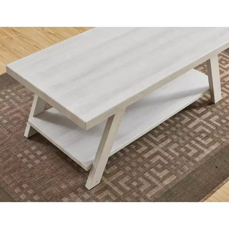 La marque de jouets amusants Athens Contemporary Wood Shelf Coffee Table, finition blanche