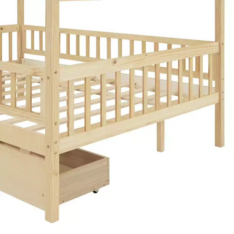 Lit cabane pour enfants JVNOXK avec toit ciel fantaisiste et rangement spacieux - Lit plateforme en bois de pin massif avec têtes de lit pour chambres imaginatives