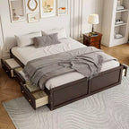 FAMYYT Lit plateforme en bois queen size avec 6 tiroirs, pas besoin de sommier, montage facile, couleur expresso