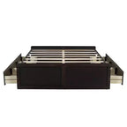 FAMYYT Lit plateforme en bois queen size avec 6 tiroirs, pas besoin de sommier, montage facile, couleur expresso