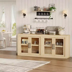 Buffet de couloir, meuble de bar à café, table console de cuisine avec 4 portes vitrées, crédence de rangement, table de buffet