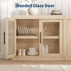 Buffet de couloir, meuble de bar à café, table console de cuisine avec 4 portes vitrées, crédence de rangement, table de buffet
