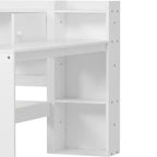 Lit de repos en forme de L en bois avec 7 armoires de rangement, 2 tiroirs, bureau et étagère, blanc