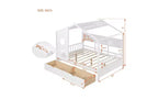 Lit cabane en bois avec 2 tiroirs et étagère de rangement pour enfants, blanc