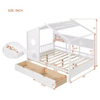 Lit cabane en bois avec 2 tiroirs et étagère de rangement pour enfants, blanc