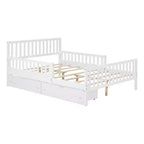 Lit plateforme entièrement en bois avec barrières de sécurité et 2 tiroirs de rangement, blanc