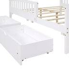Lit plateforme entièrement en bois avec barrières de sécurité et 2 tiroirs de rangement, blanc