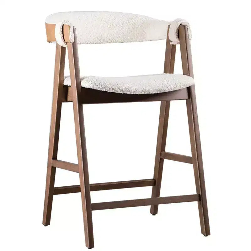 Tabouret de comptoir Royal Hampton, lot de 2, bois de noyer marron, tissu bouclé beige