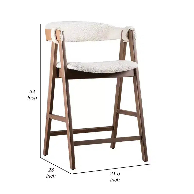 Tabouret de comptoir Royal Hampton, lot de 2, bois de noyer marron, tissu bouclé beige