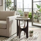 Table d'appoint contemporaine ronde avec plateau en marbre et base en métal pour la décoration intérieure - Table d'appoint étroite sculpturale pour petits espaces - 22, Blanc et bronze