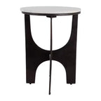 Table d'appoint contemporaine ronde avec plateau en marbre et base en métal pour la décoration intérieure - Table d'appoint étroite sculpturale pour petits espaces - 22, Blanc et bronze