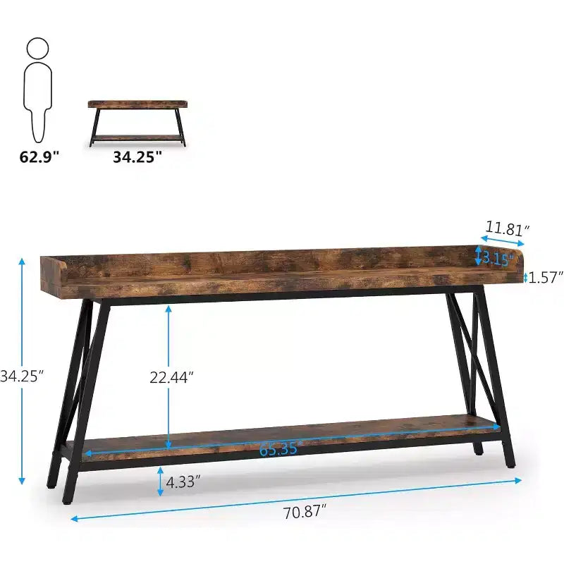 Table console extra longue Lantine de 70,9 pouces derrière le canapé, table de canapé industrielle rustique pour salon, table de bar longue et étroite pour entrée et couloir