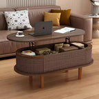 JVNOXK Table basse à plateau relevable cannelé avec compartiment caché, table centrale en bois, plateau relevable ovale moderne pour salon, bureau, couleur noyer