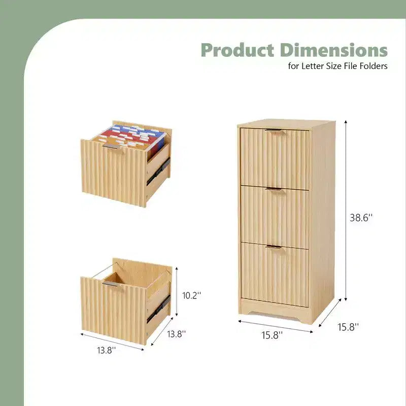 Karl HomeCommode de classement 3 tiroirs en boisFinition grain de boisDesign cannelé
