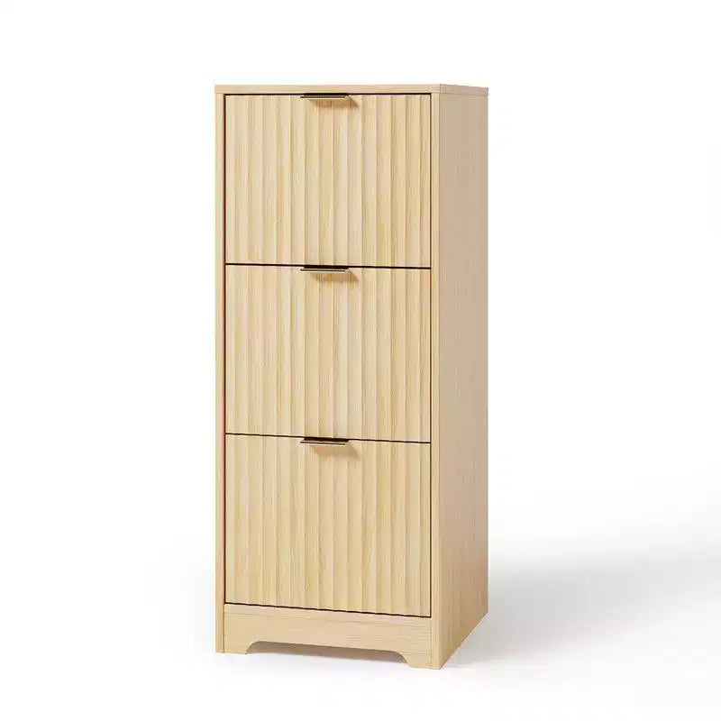 Karl HomeCommode de classement 3 tiroirs en boisFinition grain de boisDesign cannelé