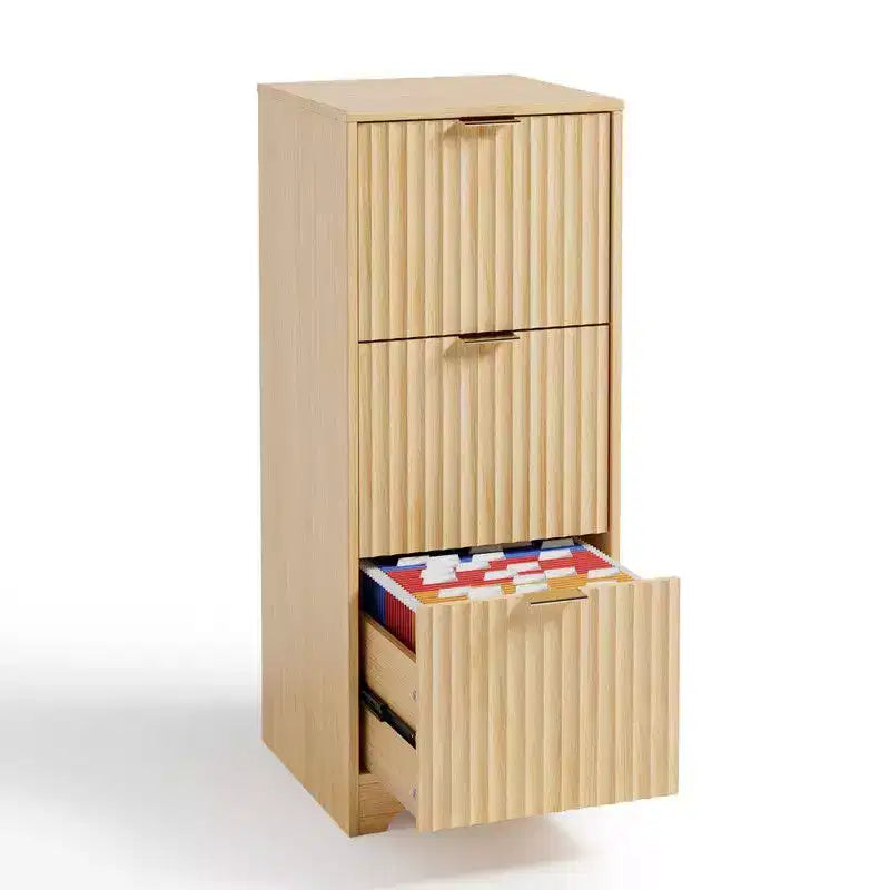 Karl HomeCommode de classement 3 tiroirs en boisFinition grain de boisDesign cannelé