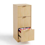 Karl HomeCommode de classement 3 tiroirs en boisFinition grain de boisDesign cannelé
