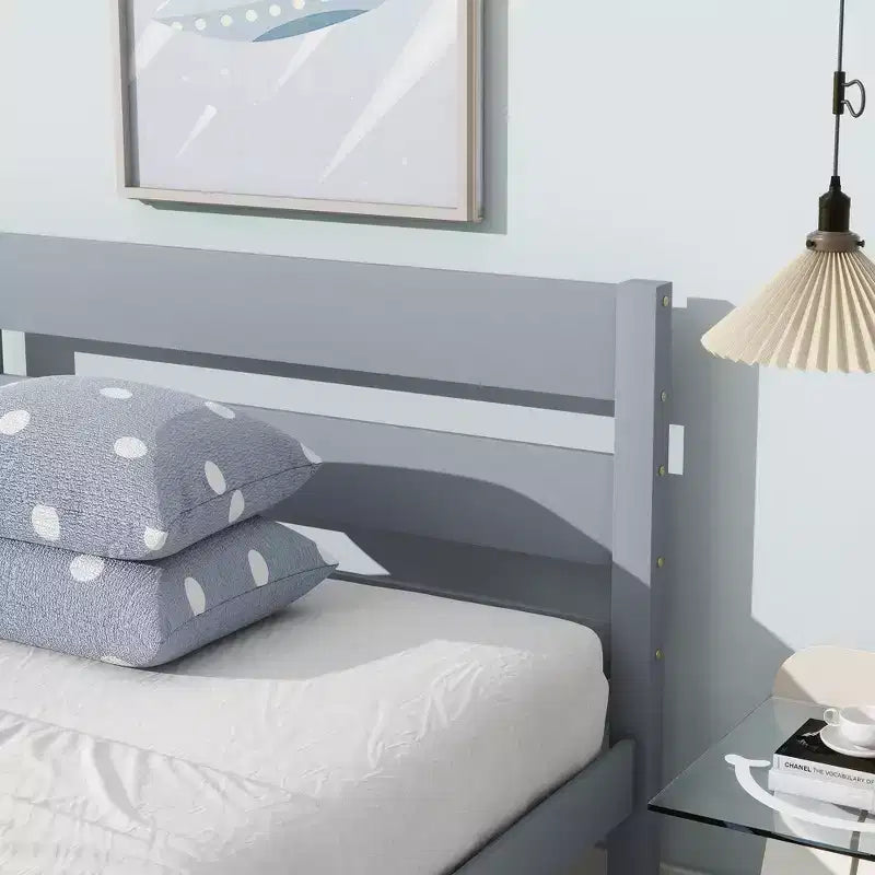 Cadre de lit plateforme double Sailvan en bois d'hévéa avec tête et pied de lit, design compact