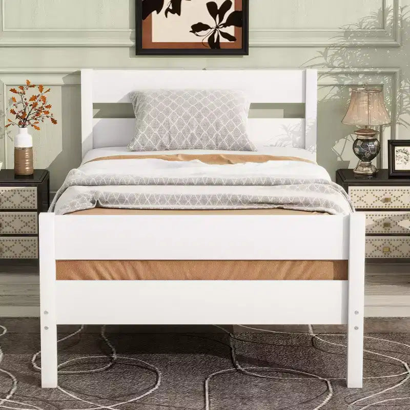 Cadre de lit plateforme double Sailvan en bois d'hévéa avec tête et pied de lit, design compact