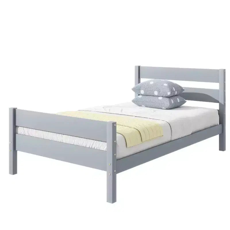 Cadre de lit plateforme double Sailvan en bois d'hévéa avec tête et pied de lit, design compact