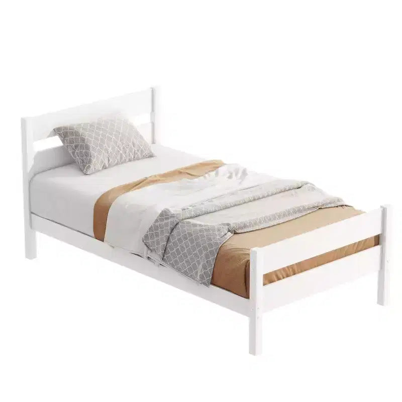 Cadre de lit plateforme double Sailvan en bois d'hévéa avec tête et pied de lit, design compact