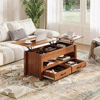 Table basse relevable avec 2 tiroirs et rangement caché, table en bois convertible pour salon et bureau à domicile