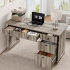 Bureau de télétravail cannelé de 137 cm avec tiroirs et chargement USB intégré, bureau d'écriture moderne pour salle d'étude