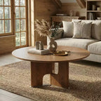 JVNOXK 31.5 Inches Round Rustic Ash Wood Veneer Coffee Table for Small Living Room,Walnut