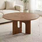 Table Basse Ronde JVNOXK 80 cm en Placage de Frêne Rustique pour Petit Salon, Noyer