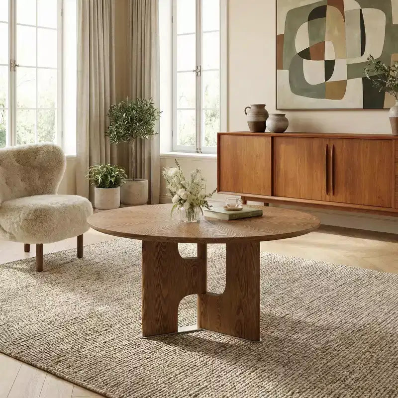 Table Basse Ronde JVNOXK 80 cm en Placage de Frêne Rustique pour Petit Salon, Noyer