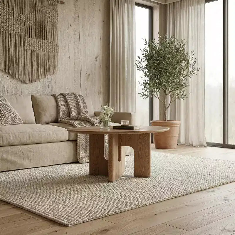Table Basse Ronde JVNOXK 80 cm en Placage de Frêne Rustique pour Petit Salon, Noyer