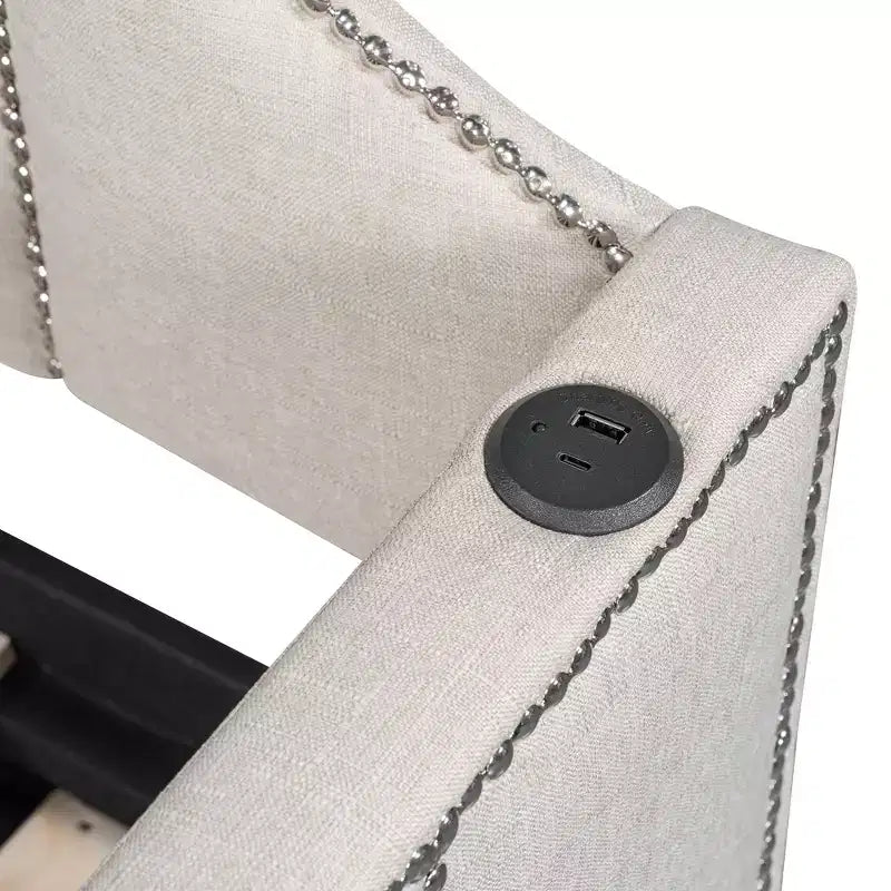 Canapé-lit rembourré ModernLuxe convertible lit simple/king size avec lit gigogne escamotable et ports de chargement USB, tissu en lin, capacité de 180 kg