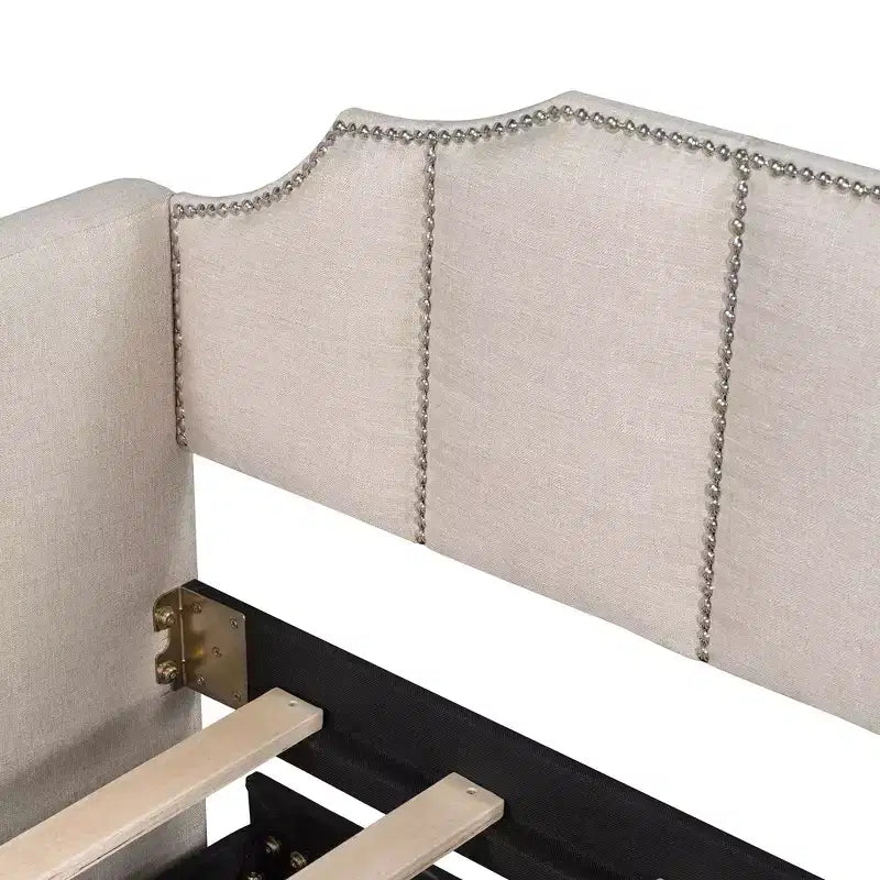 Canapé-lit rembourré ModernLuxe convertible lit simple/king size avec lit gigogne escamotable et ports de chargement USB, tissu en lin, capacité de 180 kg