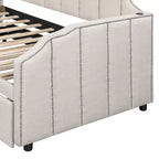 Canapé-lit rembourré ModernLuxe convertible lit simple/king size avec lit gigogne escamotable et ports de chargement USB, tissu en lin, capacité de 180 kg