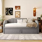 Canapé-lit rembourré ModernLuxe convertible lit simple/king size avec lit gigogne escamotable et ports de chargement USB, tissu en lin, capacité de 180 kg
