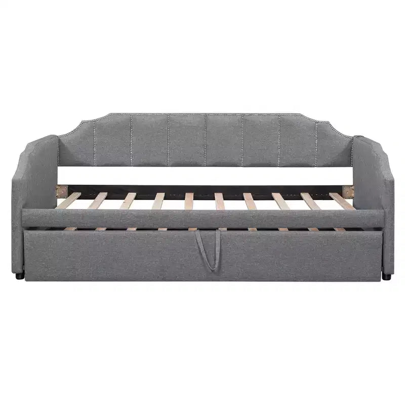 Canapé-lit rembourré ModernLuxe convertible lit simple/king size avec lit gigogne escamotable et ports de chargement USB, tissu en lin, capacité de 180 kg