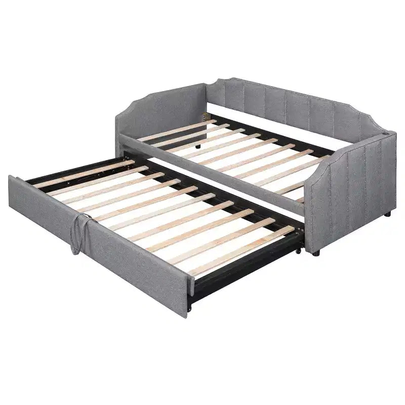 Canapé-lit rembourré ModernLuxe convertible lit simple/king size avec lit gigogne escamotable et ports de chargement USB, tissu en lin, capacité de 180 kg