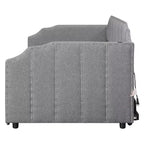 Canapé-lit rembourré ModernLuxe convertible lit simple/king size avec lit gigogne escamotable et ports de chargement USB, tissu en lin, capacité de 180 kg