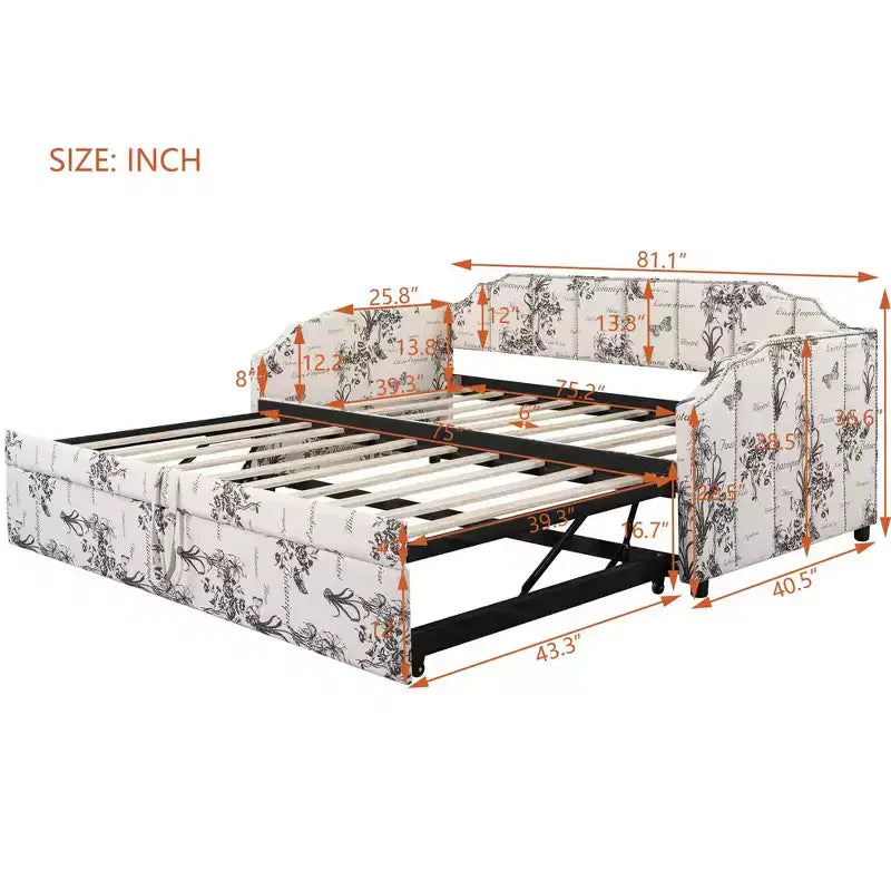Canapé-lit rembourré ModernLuxe convertible lit simple/king size avec lit gigogne escamotable et ports de chargement USB, tissu en lin, capacité de 180 kg