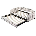 Canapé-lit rembourré ModernLuxe convertible lit simple/king size avec lit gigogne escamotable et ports de chargement USB, tissu en lin, capacité de 180 kg