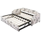 Canapé-lit rembourré ModernLuxe convertible lit simple/king size avec lit gigogne escamotable et ports de chargement USB, tissu en lin, capacité de 180 kg