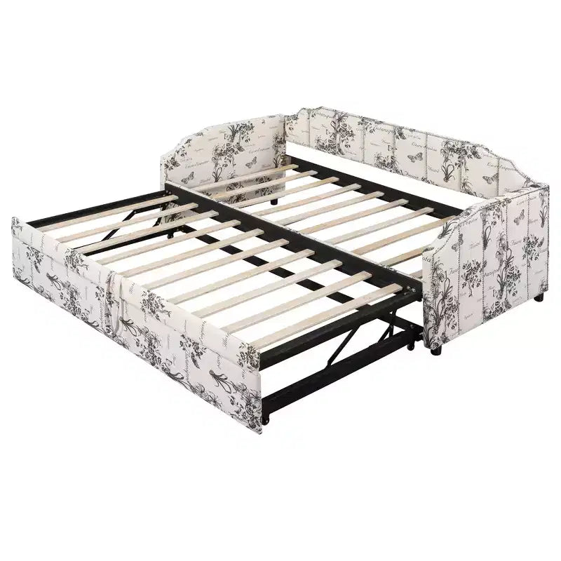 Canapé-lit rembourré ModernLuxe convertible lit simple/king size avec lit gigogne escamotable et ports de chargement USB, tissu en lin, capacité de 180 kg