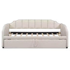 Canapé-lit rembourré ModernLuxe convertible lit simple/king size avec lit gigogne escamotable et ports de chargement USB, tissu en lin, capacité de 180 kg