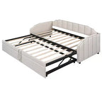 Canapé-lit rembourré ModernLuxe convertible lit simple/king size avec lit gigogne escamotable et ports de chargement USB, tissu en lin, capacité de 180 kg