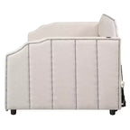 Canapé-lit rembourré ModernLuxe convertible lit simple/king size avec lit gigogne escamotable et ports de chargement USB, tissu en lin, capacité de 180 kg