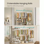 SONGMICS Portant à Vêtements Robuste, Portant Extensible, Armoire Portable avec Étagères en Maille Réglables et Tringles, Crochets